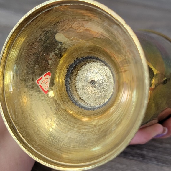 Vintage Brass Vase Small Gold Toned Indie Boho Metal Brass Flower Floral Small 8 - Picture 4 of 7